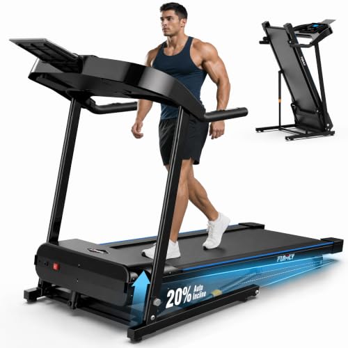 Image of Treadmill with 20% Auto Incline, FUNMILY 4.5HP Heavy Duty Treadmill for Home, 400 lb Weight Capacity Folding Running Machine, Smart Data Monitoring /Shock Absorption /Large LED Display