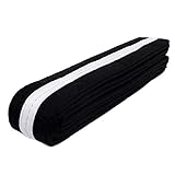 AAMA Color Belts with White Stripe for Martial Arts - Taekwondo Karate Judo - Black w/White Stripe - Size 3