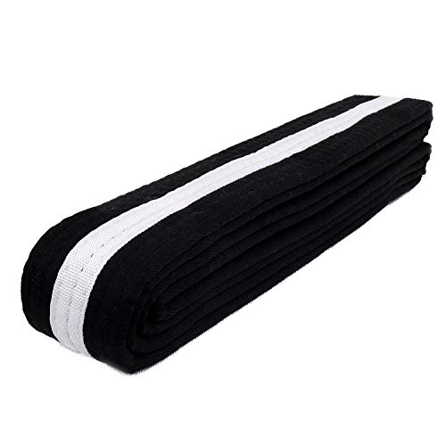 AAMA Color Belts with White Stripe for Martial Arts - Taekwondo Karate Judo - Black w/White Stripe - Size 3