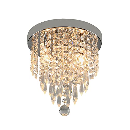 Zaqtan Chrome Flush Mount Crystal Chandelier With 2 Lights Led Modern Tiered Ceiling Light Fixture Raindrop D9 (2 Lights) #TOP21