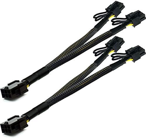 TeamProfitcom PCI-e 6 Pin to Dual PCIe 8 Pin (6+2) Graphics Card PCI Express Power Adapter GPU VGA Y-Splitter Extension Cable Mining Video Card Sleeved Power Cable 9 inches 2 Pack