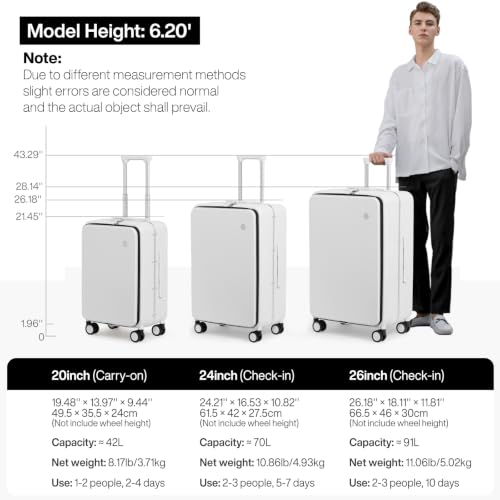 Image of mixi 24 Inch Checked Luggage PC Hard Shell Suitcase Top Opening Aluminum Frame Travel Suitcases with Wheels, Smoke White