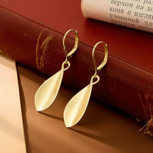 BoutiqueLovin 925 Sterling Silver Leaf Dangle Earrings for Women Dangling Leverback Earrings for Women Hypoallergenic Leaf Curved Drop Earrings Jewelry Gifts3