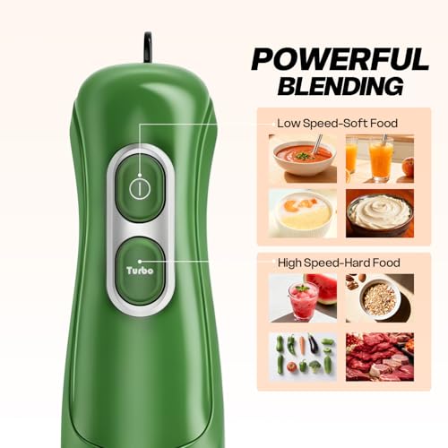 Image of Turelar Immersion Blender Handheld, Corded Electric Blenders Portable Stick Mixer with 2 Mixing Speed and Stainless Steel Blades Emulsifier for Effortless Blending Soup, Smoothies, Puree or Baby Food