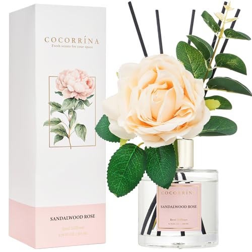 Image of Cocorrina Reed Diffuser Set, Flower Reed Diffuser Sandalwood Rose 6.7 oz, Scented Diffuser with Sticks Home Fragrance Essential Oil for Bathroom Shelf Decor, Living Room, Large Room, 1pack