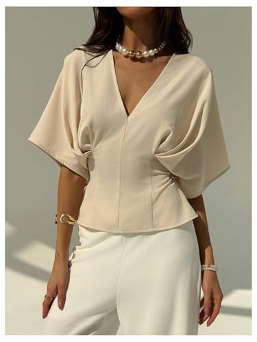 Floerns Women's Elegant Blouse V Neck Dolman Sleeve Tie Back Dressy Casual Shirts3
