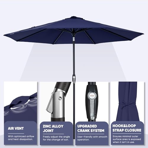 Image of Tempera Patio Market Outdoor Table Umbrella with Auto Tilt and Crank, Large Sun Umbrella with Sturdy Pole & Fade Resistant Canopy, Easy to Set