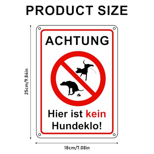 3 Stück Schild Hier ist kein Hundeklo, 18 x 25 CM Aluminium Verbot Hundeklo Keine mit Schrauben, Hundetoilette Hunde Verbotsschilder Stabiles PVC Schild mit UV-Schutz Wasserfest