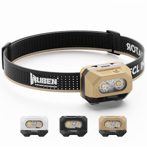 WUBEN H4 Stirnlampe LED Wiederaufladbar, 800 Lumen Stirnlampe, IP68 Wasserdichte Stirnlampen Bewegungssensor, Taschenlampe Kopflampe 10 Modi mit Rotli