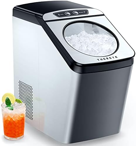 Thereye Countertop Nugget Ice Maker, Top-Loading Pebble Ice Maker Machine, 30lbs Per Day, 2 Ways Water Refill, Self-Cleaning, Stainless Steel Finish Ice Machine for Home Office Bar Party
