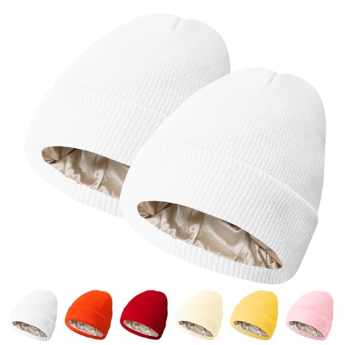 Image of PFFY Womens Satin Lined Beanie Silk Lining Winter Hats Beanies for Women