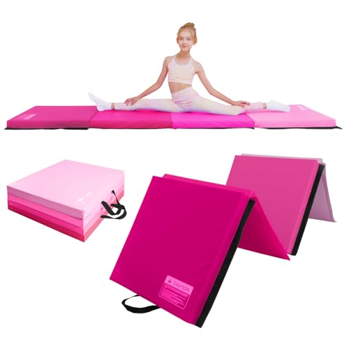 Kangaroo Hoppers Gymnastics Tumbling Mat for Kids, Foldable Tumble Mat for Gymnastics for Home with Velcro, 8 FT x 2 FT x 2
