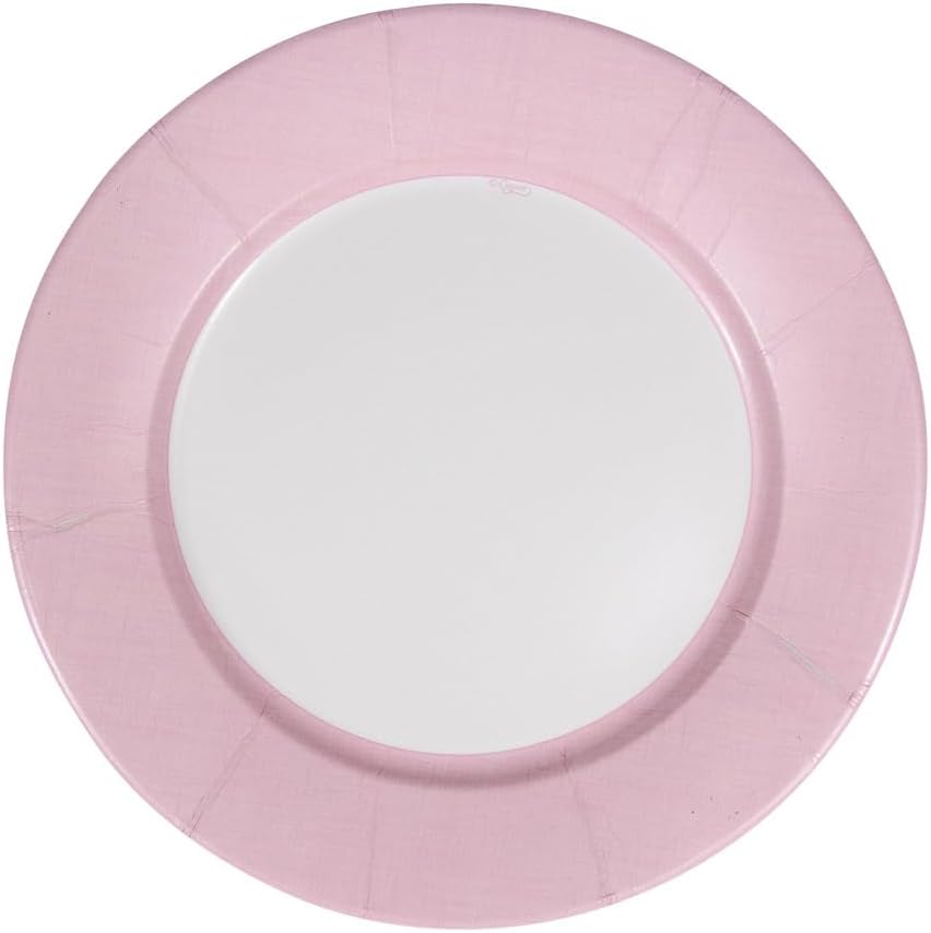 Caspari Linen Border Paper Dinner Plates in Petal Pink - 16 Count