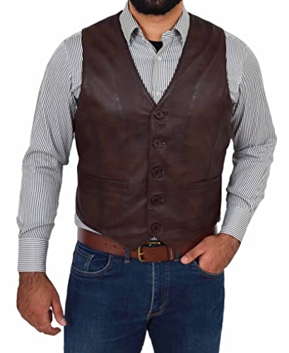 Chaleco de piel auténtica para hombre Nick de estilo clásico y acabado premium exclusivo