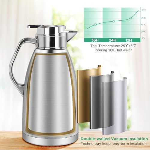 ترمس قهوة معزول بتفريغ الهواء من الستانلس ستيل بسعة 75 اونصة/ 2.3 لتر من بروسوزا للقهوة والماء الساخن والشاي والمشروبات الساخنة - يحافظ على المشروبات الساخنة والباردة لمدة 24 ساعة