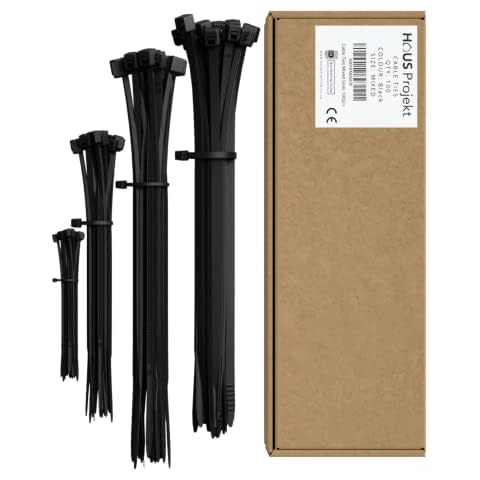 Haus Projekt Black Cable Ties Mixed Sizes 100pcs Industrial Zip Ties Black 100x2.5mm, 200x2.5mm, 300x3.6mm, 300x4.8mm Multi-Purpose Black Plastic Ties, Cable Management Wires, Garden, Tie Wraps Black Cover