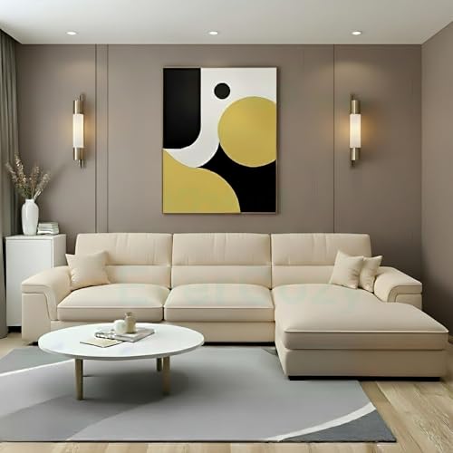 Image of Italino 4 Seater Luxurious L Shape Fabric Sofa Set (Right Side Lounger, Cream) | 3 to 4 Person Wooden Corner Sofa Couch for Living Room Bedroom Home Hall Furniture