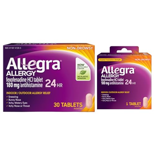 Allegra Adult 24-Hour Allergy Relief Tablets, Non-Drowsy Indoor and Outdoor Allergy Medicine, 180 mg Fexofenadine HCI Antihistamine Pill, 30 Count Plus 1 Count Travel Pack