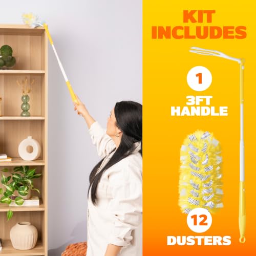 Swiffer Duster Kit with 3 ft Extendable Handle, Dusters for Cleaning, Set Includes 1 Extension Pole and 12 Heavy Duty Dusting Refills Dust Cleaner, Long Extended Wand for Ceiling Fans and Walls - image 9