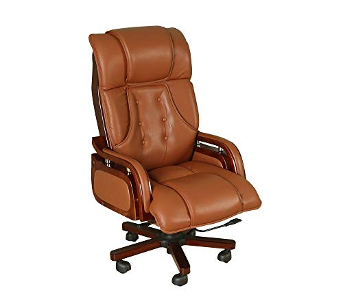 Image of Lakdi The Furniture Co High Back Executive Chair for Office | Leatherette Upholstery with Wooden Base | Revolving Director Chair with Cushioned Seat & Headrest | 5-Year Warranty & Free Assembly