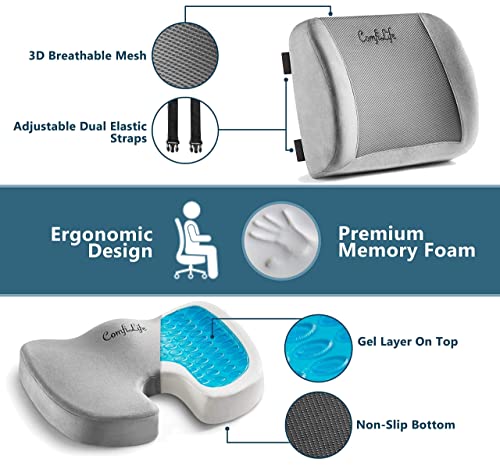 Comfilife Body Positioner, Gel Enhanced Seat Cushion & Lumbar Support Bundle - Rubber, Memory Foam, Office Chair & Car Seat Cushion For Back Pain & Sciatica Relief #TOP2