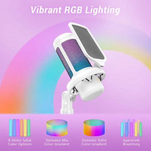 Image of TONOR Gaming Microphone Arm Set, RGB Condenser Mic with Boom Arm, Quick Mute, Adjustable RGB Brightness, Pop Filter, Shock Mount, Gain Control for Streaming, Discord Twitch YouTube,TC310+ White | Boom Arm Set, USB Mic with Controllable Light, One Tap Mute, Volume Control, for Discord, Twitch Streaming, White, TC310+