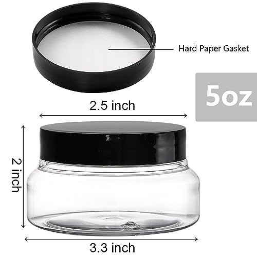 Yarlung 24 Pack 5 Oz Plastic Jars with Lids, Clear Body Scrub Jars Empty Refillable Containers Round Low Profile Samples Jars for Lotion, Body Butter, Sugar Scrub, Cream2