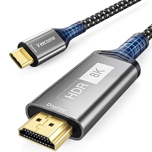 USB C to HDMI 2.1 Cable 6FT 8K@60Hz 4K@240Hz Thunderbolt 3/4 Compatible with MacBook Pro/Air iPad Pro iPhone 16/17 Supports HDCP 2.3 & HDR10 High Speed 48Gbps for XPS Galaxy S24 Gaming Monitor