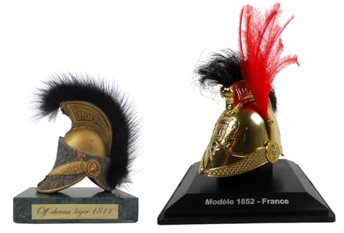 Elmo militare in scala 1/5 OPO 10 - Lotto di 2 elmetti in Miniatura da Ufficiale di Napoleone 1811 + Elmo da Fuoco 2° Impero 1852