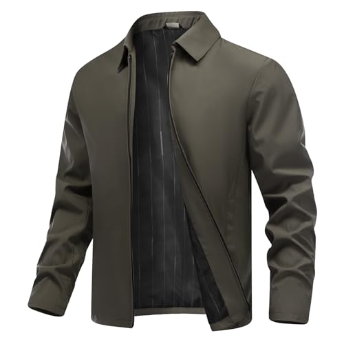 Allthemen Blouson Homme mi Saison Casual Bomber Jacket Léger Zip Veste Manches Longues Business Printemps Eté Kaki M