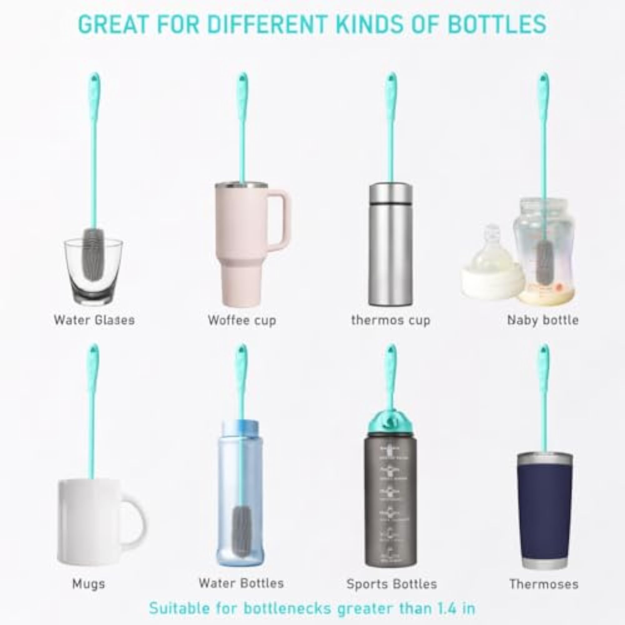 Long Handle Silicone Bottle Cleaning Brush for Hydro Flask