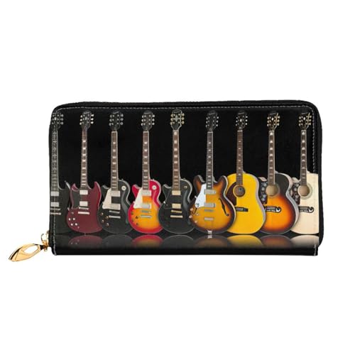 Pochette longue en cuir guitare électrique avec porte-cartes et zip en métal