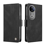 ILING Hülle für Vivo V50 5G / Vivo V50e 5G Klapphülle, Ultra-dünn Haut PU Leder Brieftasche Retro Flip Schutzhülle Stoßfeste Handyhülle mit Ständer/Kartenfach/Magnetisch (Schwarz)
