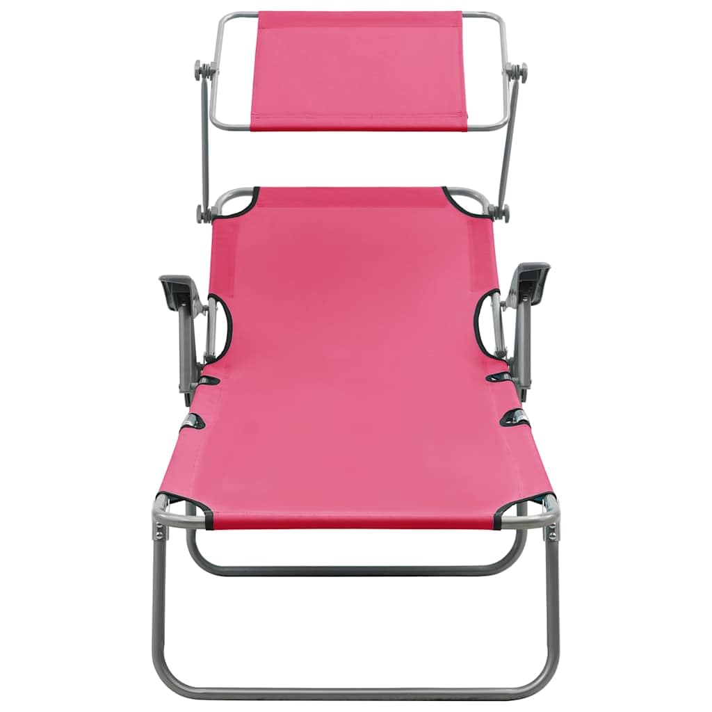 Sonnenliege mit Dach klappbar, Gartenliege mit verstellbarem Sonnendach und Rückenlehne, Strandliege aus Stahl für Garten und Camping, Belastbar bis 120 kg, Rosa