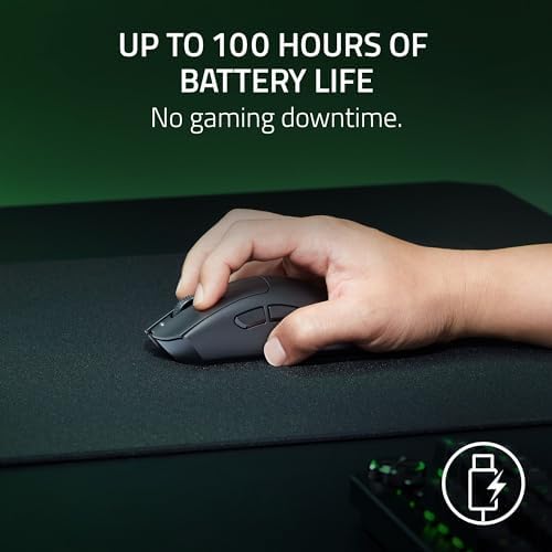 Razer DeathAdder V3 HyperSpeed Wireless Gaming Mouse: 55g Lightweight - USB C Charging - Up to 100 Hr Battery - Advanced 26K Optical Sensor - Gen 3 Optical Switches - 8 Programmable Controls - Black - 3