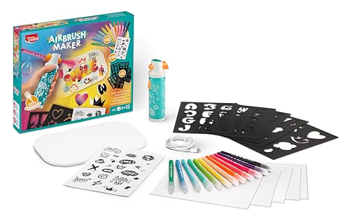 Maped CREATIV AIRBRUSH MAKER 907080 – Graffiti Set für Kinder ab 5 Jahren, wiederaufladbares Airbrush Gerät mit Filzstiften JUNGLE, Schablonen, Sticker & A5 Papier