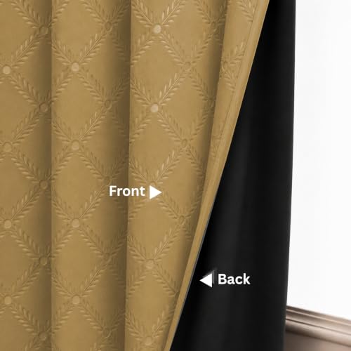 Image of LINENWALAS 100% True Blackout Long Door Curtains 9 Feet Long Set of 2 | Embossed Moonlight Design | Room Darkening Curtain | Thermal Insulated Curtains for Living Room (9 Feet, Golden Beige)