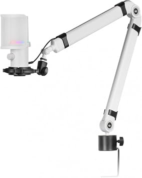 Mars Gaming MMIC-XT, Professional High Definition Studio Microphone 192Khz 24-bit, Omnidirectional Arm, Anti-Vibration Support, Metal Mesh Pop Filter, White