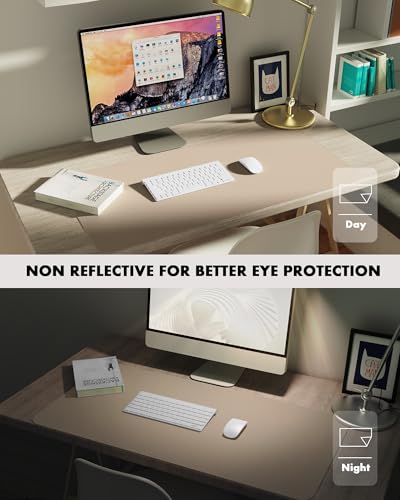 Image of YSAGi Double-Sided Desk Mat, 23.6 inchx13.7 inch Leather & Eco Cork Protector, Large Mouse Pad & Writing Pad for Office /Home (Beige /Cork)