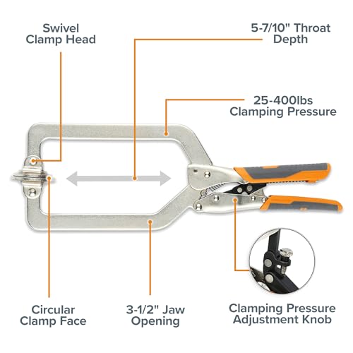 Image of BORA Auto Adjust 6 inch Locking Vise Grip Clamp - Heavy Duty Multi Purpose Welding Clamps with Comfortable Grips Perfect C Clamp for Woodworking, Welding, and Metalworking