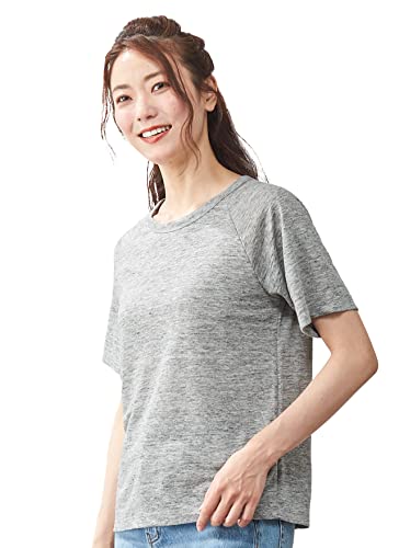 [SPAN] 789 リネン 麻 日本製 Tシャツ 半袖 トップス ラグラン レディース クルーネック カットソー インナー ゆったり (M, グレー) - SPAN - 商品画像