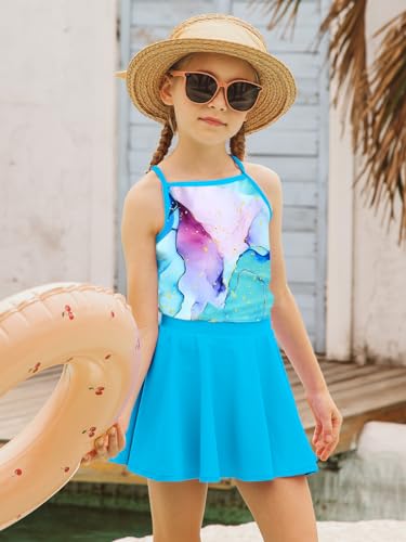 Image of Girls Tankini Swimsuit Mermaid Bathing Suits Criss-Cross Strap Adjustable Summer Beach Two Piece Swimwear Size 4-12