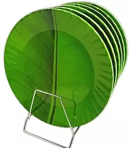Melamine Round 10 Inch Dinner Plate (Size-10 Inch 26 CM) Kela Patta Plates/Snacks Plates/Lunch Plate/Green Melamine Plates/Floral Printed Plates (Set of 6) (Full Plates)