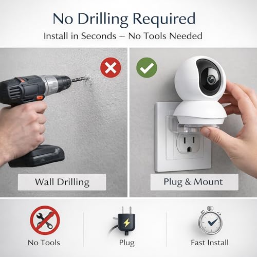Image of Smart Security Camera Mount with Plug Holder, No Drill Wall Outlet Mount Stand for Indoor CCTV Cameras, Cable Management, Secure Plug-in Holder for Home, Office & Entryway