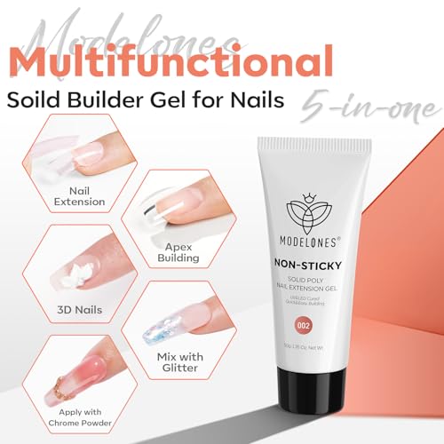 Image of modelones Solid Builder Gel for Nails, Poly Nail Gel Extension Non-Sticky Gel Nail Polish Apply Upgraded 3D Art Sculpting Molding Starter-friendly 50g