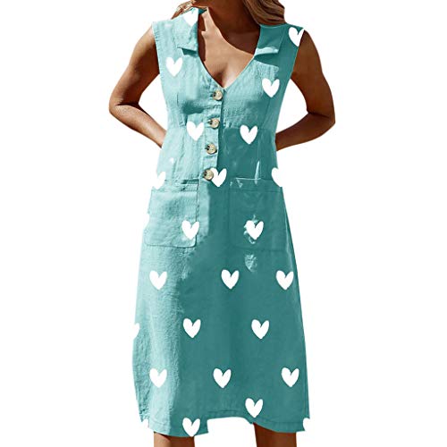 wave166_Vestido, Informal De Verano De Mujer con Botones Sin Mangas Vestido Medio
