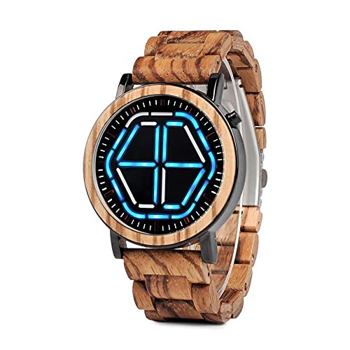 Bobo Bird Bamboo Watch Mens Large Size Digital Led Display Night Vision Handmade Wooden Watches (Blue) #TOP5