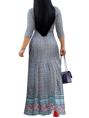 Image of Yajedo Womens Casual Summer Maxi Dress Plus Size Sexy Wrap V Neck 3 /4 Sleeve Sundress with Pockets