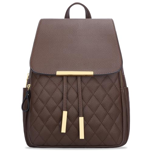 Image of KKXIU Quilted Trendy Leather Backpack Purse for Women and Ladies Shoulder Travel Daypacks Bags (Coffee)