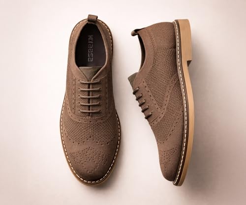 Image of Kraasa Men's Casual Sneaker Lace-Up Oxford Shoes | Breathable Knit Upper | Lightweight & Comfortable | Stylish Brown Sole | Office